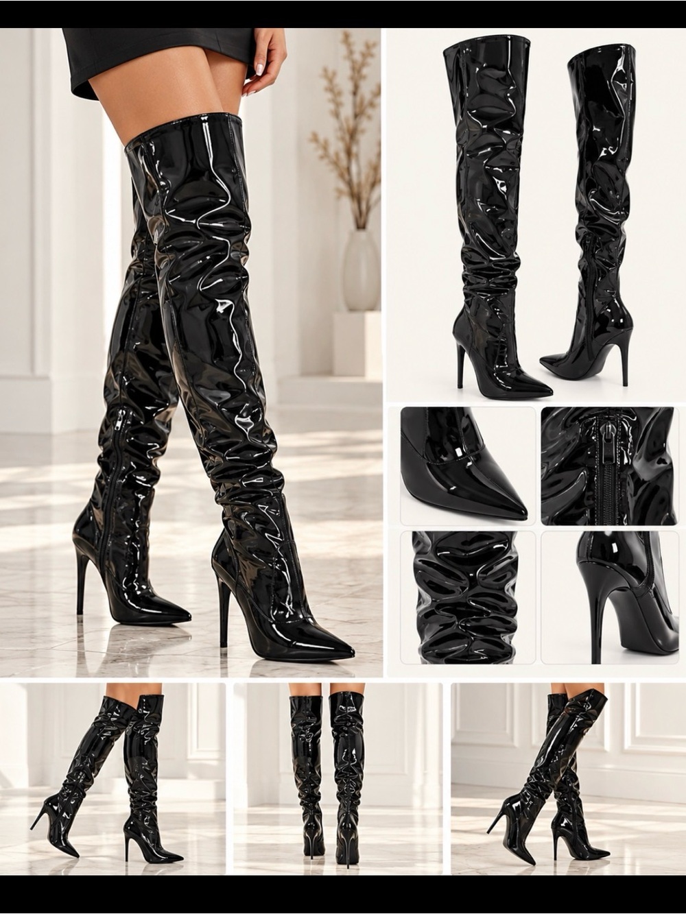 Over the Knee Faux Leather Boots - Stiletto Heel Women's